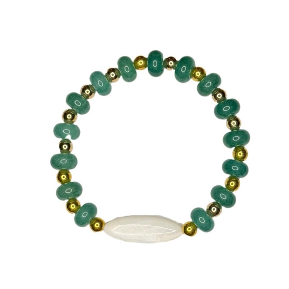 Mother of Pearl with dyed onyx bracelet handmade stretchy
